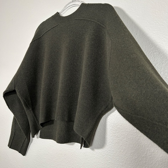 Rag & Bone women size M Bridget pullover sweater dark green wool blend back slit - Picture 7 of 12
